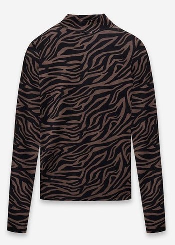 Kahverengi Zebra Desenli Uzun Kollu Bluz