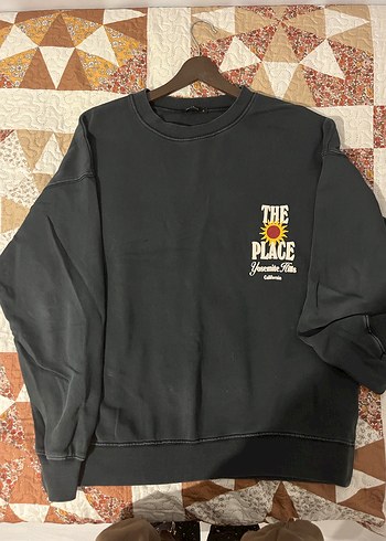 Gri Baskılı Oversize Kadın Sweatshirt