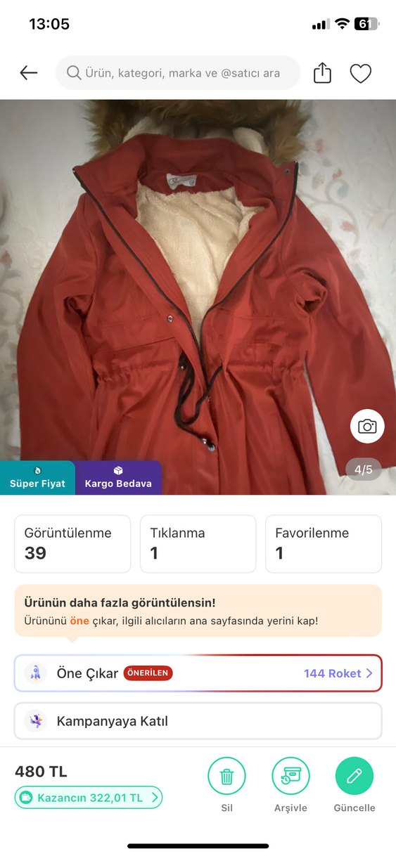Kahverengi Kadın Midi Boy Kapüşonlu Parka - Görsel 3
