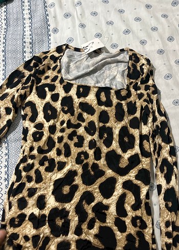 Kahverengi Leopar Desenli Uzun Kollu Bluz - Görsel 2