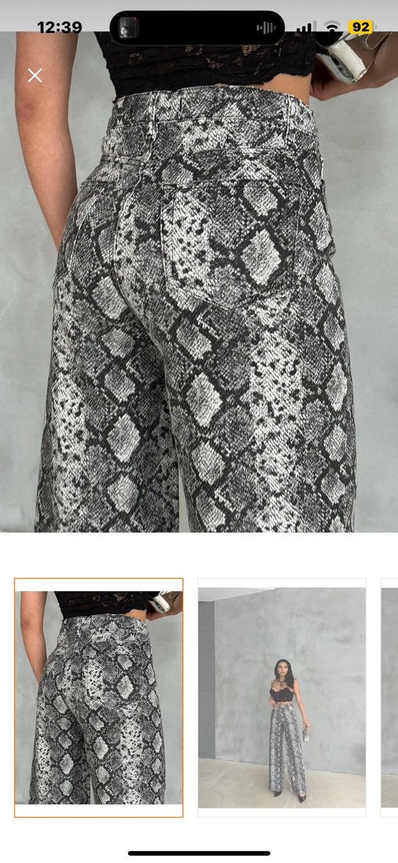 Gri Yılan Desenli Kadın wide leg Pantolon - Görsel 3
