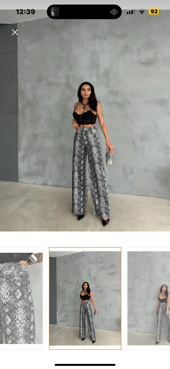 Gri Yılan Desenli Kadın wide leg Pantolon - Görsel 2