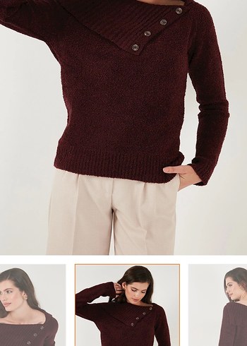 Düğmeli bordo Uzun Kollu Kazak M beden - Görsel 3