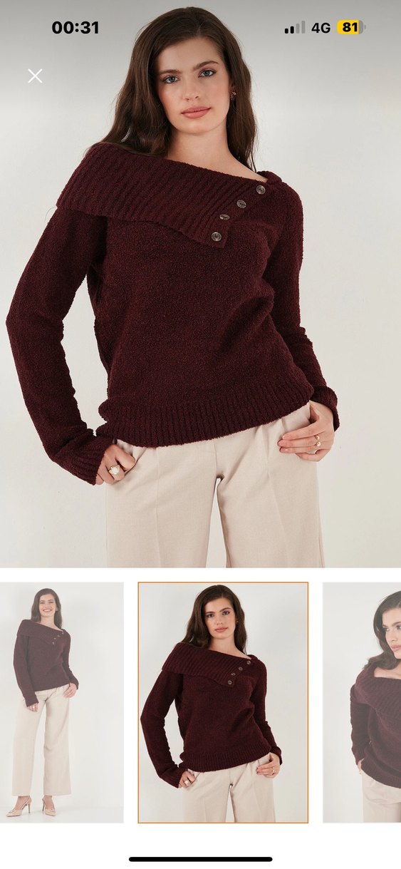 Düğmeli bordo Uzun Kollu Kazak M beden - Görsel 5