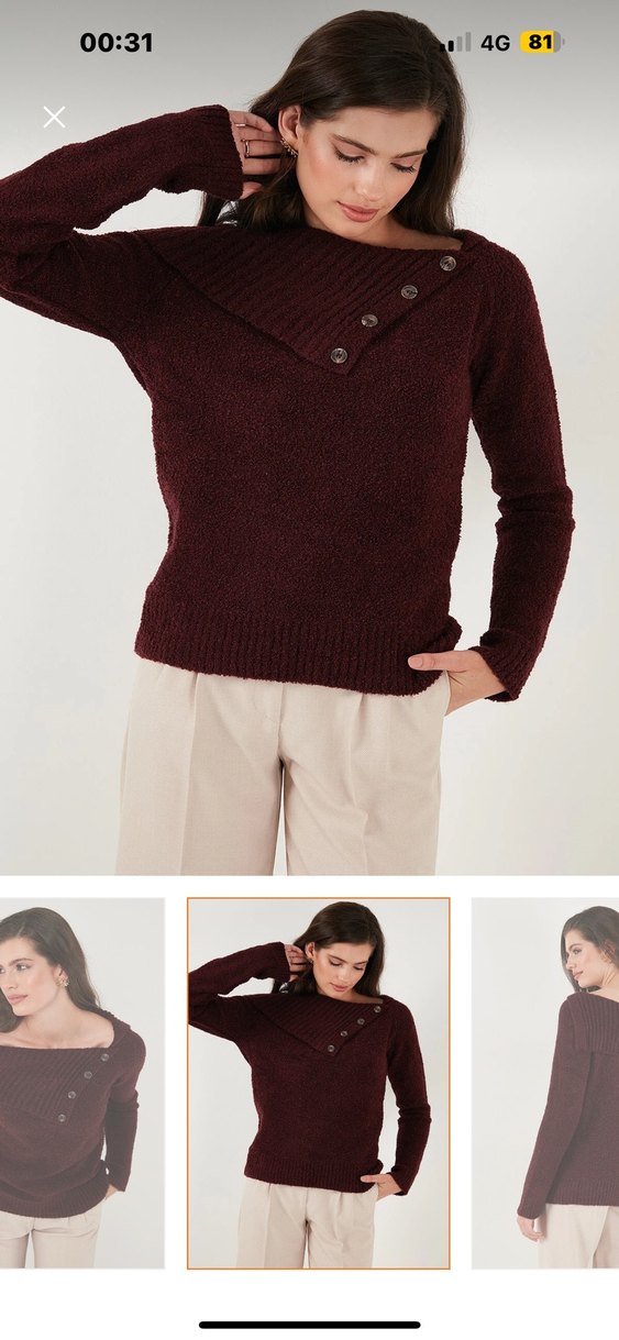 Düğmeli bordo Uzun Kollu Kazak M beden - Görsel 3