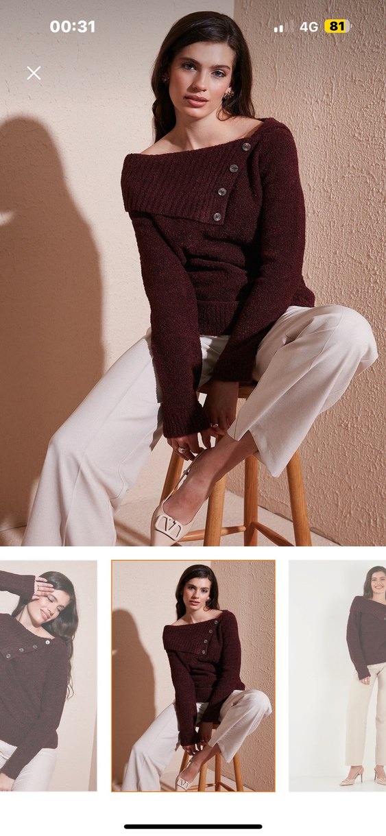 Düğmeli bordo Uzun Kollu Kazak M beden - Görsel 2