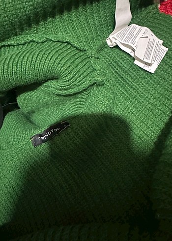 Yeşil Boğazlı Kolsuz Örgü Triko L beden - Görsel 5