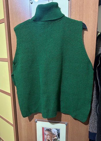 Yeşil Boğazlı Kolsuz Örgü Triko L beden - Görsel 3
