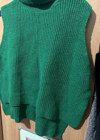 Yeşil Boğazlı Kolsuz Örgü Triko L beden - Görsel 2