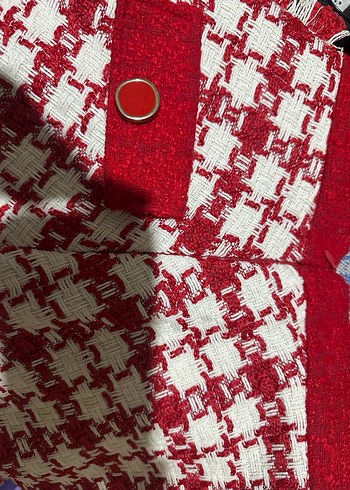 Düğmeli Kırmızı #Ekose #Mini #Etek Perry #M beden - Görsel 5