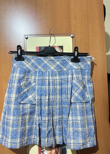 Mavi Ekoseli #Pilili #Mini #Etek adilışık M beden - Görsel 2