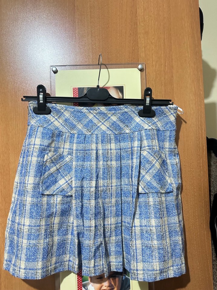 Mavi Ekoseli #Pilili #Mini #Etek adilışık M beden - Görsel 2