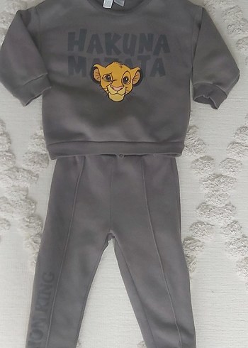 Gri Baskılı Erkek Bebek Sweatshirt ve Pantolon Takımı