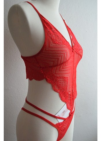 Kırmızı Dantel Detaylı Strappy Monokini - Görsel 2