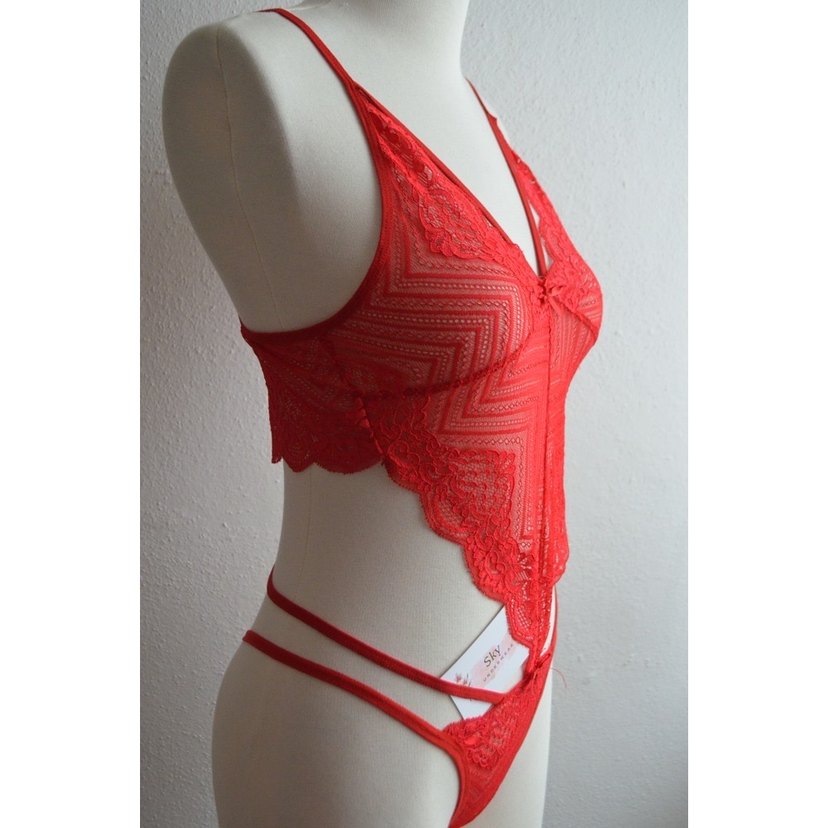 Kırmızı Dantel Detaylı Strappy Monokini - Görsel 2