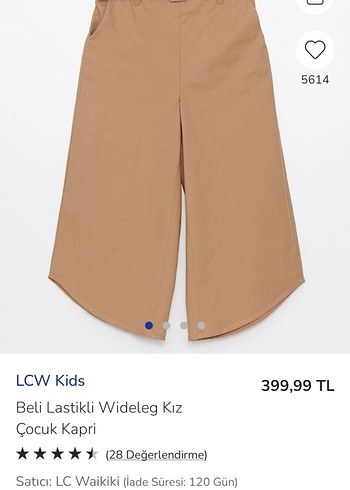 LC Waikiki kız çocuk Bej Keten Kemerli Midi Pantolon