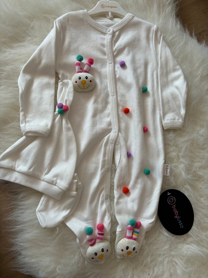 Renkli Nakışlı Beyaz Bebek Uyku Tulumu - Görsel 4