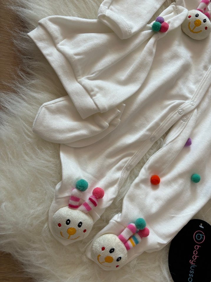 Renkli Nakışlı Beyaz Bebek Uyku Tulumu - Görsel 2