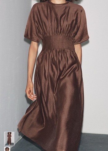 Zara Parlak Bej Uzun Elbise - Görsel 4