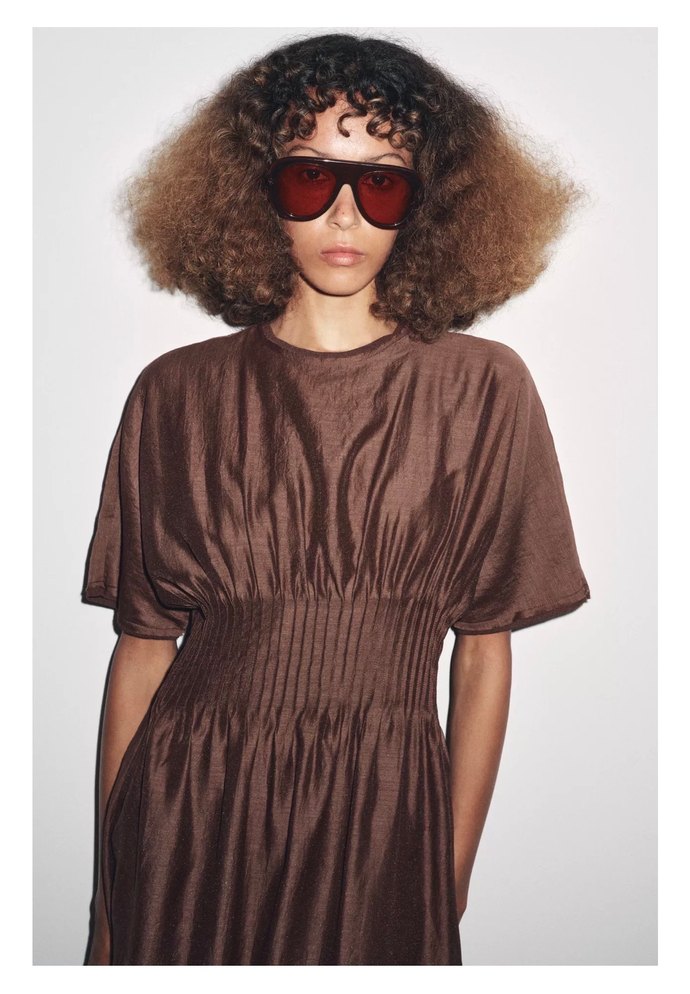 Zara Parlak Bej Uzun  Elbise - Görsel 2