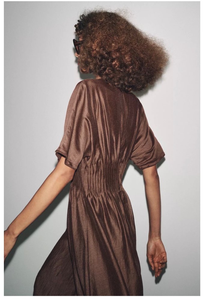 Zara Parlak Bej Uzun  Elbise - Görsel 5