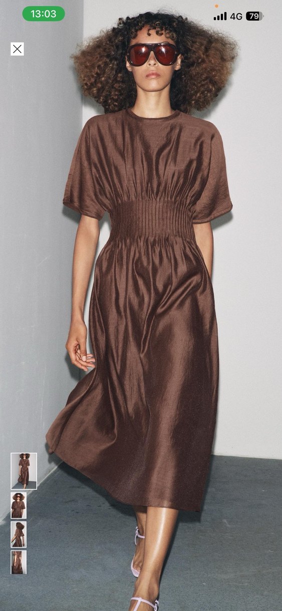 Zara Parlak Bej Uzun  Elbise - Görsel 4