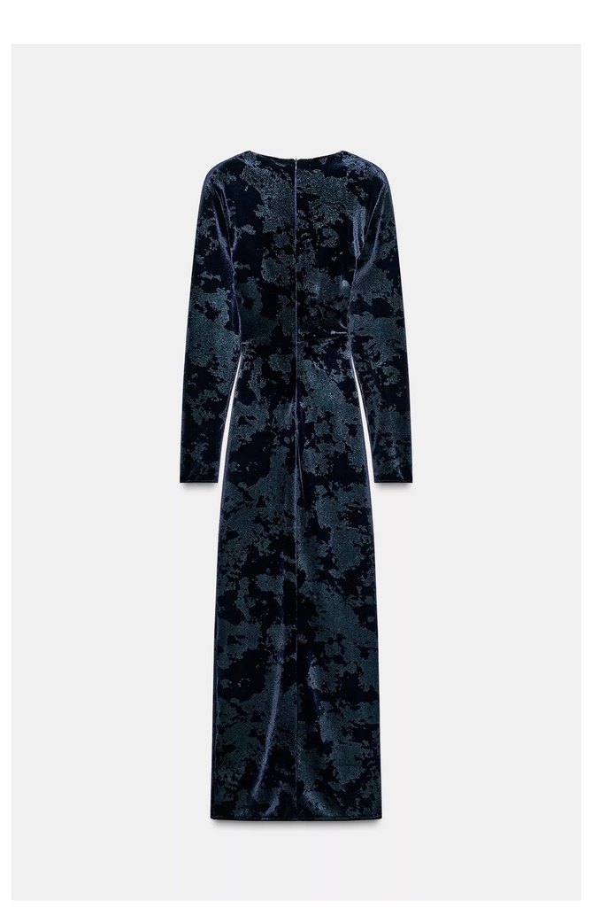 Zara Kemerli Lacivert Uzun Kadın Elbise - Görsel 4