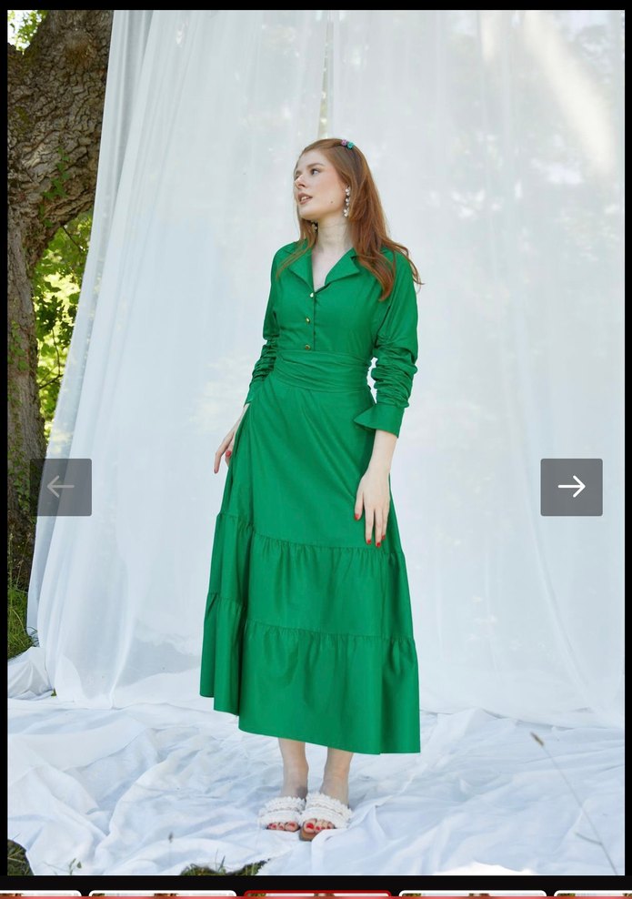 Yeşil Uzun Kollu Kemerli Uzun Elbise - Görsel 3