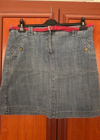 Diğer Kemerli Mavi Denim Şort Etek