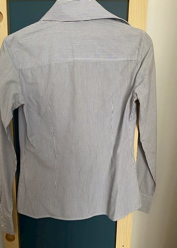 Beyaz ütü mavi  Çizgili Kadın Pamuk Gömlek - Görsel 5