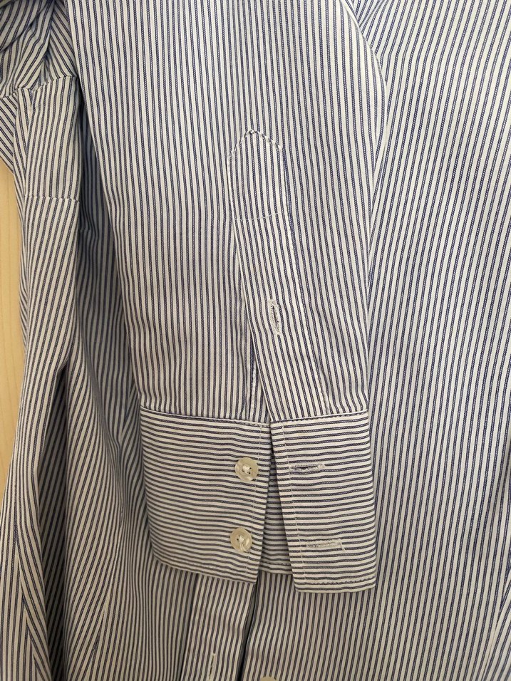 Beyaz ütü mavi  Çizgili Kadın Pamuk Gömlek - Görsel 4