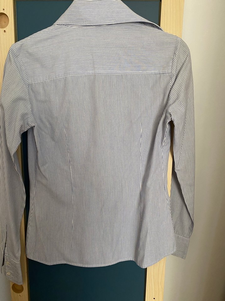 Beyaz ütü mavi  Çizgili Kadın Pamuk Gömlek - Görsel 5