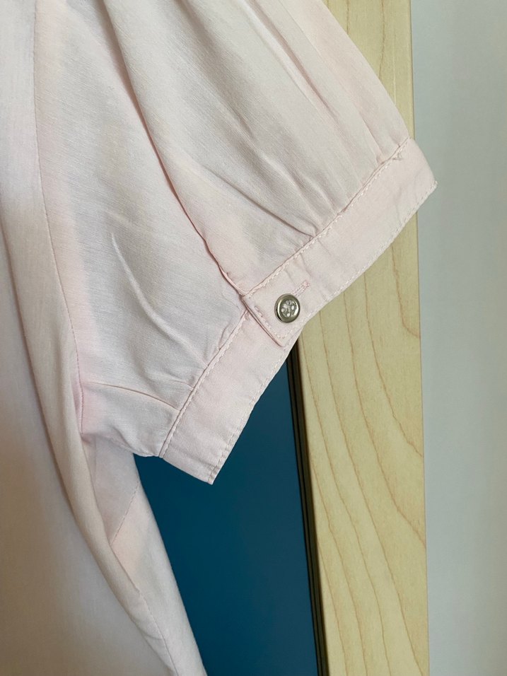 Pembe Kısa Kollu Düğmeli Kadın Gömlek - Görsel 3