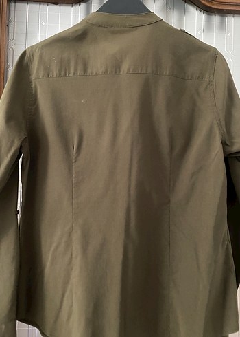 Düğmeli, Uzun Kollu Haki Kadın Gömlek - Görsel 2