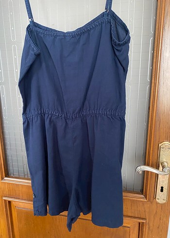 Düğmeli Lacivert Keten Kadın Tulum - Görsel 2