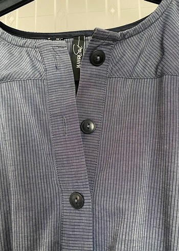 Gri Düğmeli Midi Kumaş Elbise - Görsel 3