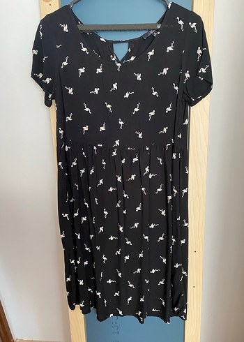 Siyah Desenli Midi V Yaka Kadın Elbise - Görsel 2