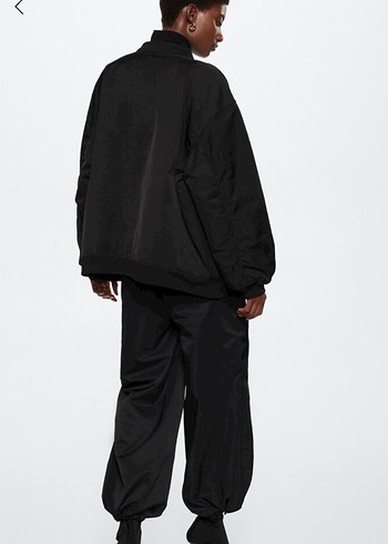 m Beden Mango Siyah Kadın Oversize Bomber Ceket