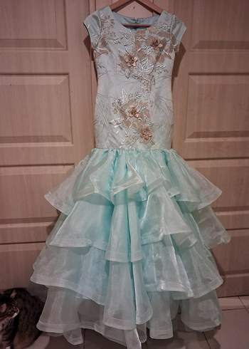 Turkuaz Uzun Denizkızı Gelinlik - Görsel 8