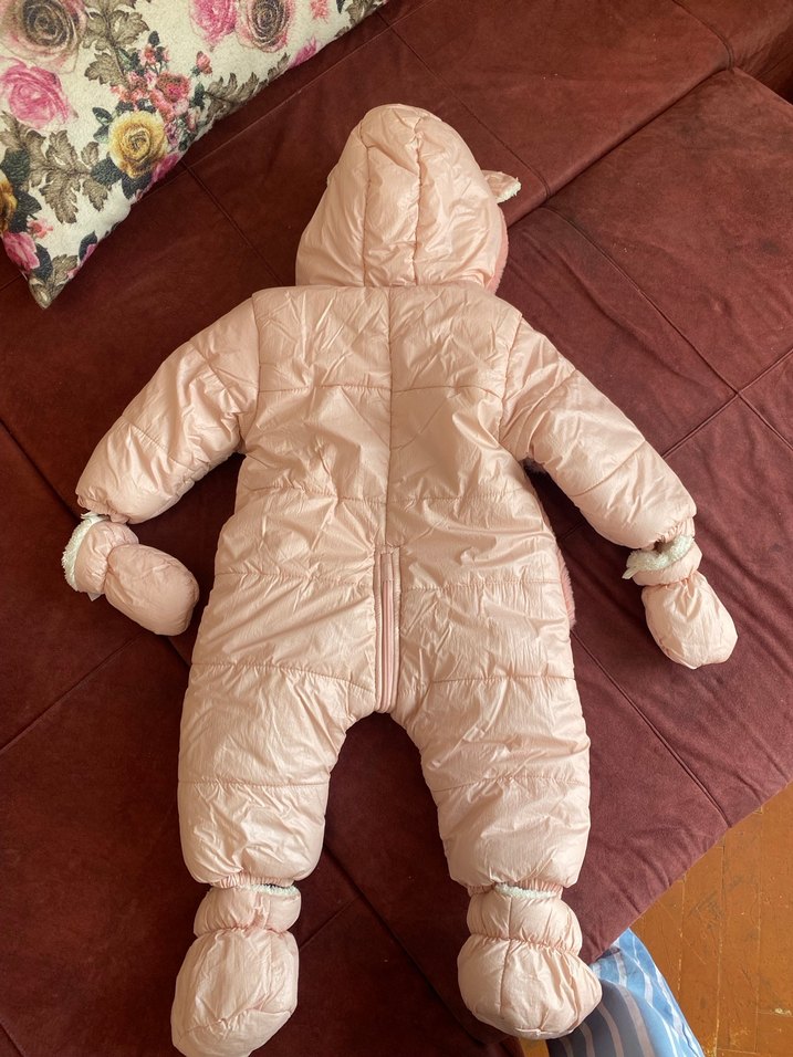 Peluş Detaylı Kapüşonlu Pembe Bebek Kar Tulumu - Görsel 3