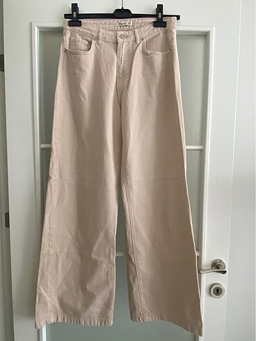 Krem Geniş Paça Pantolon
