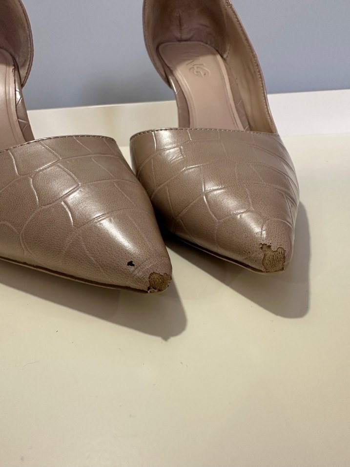 MANGO Bej Yılan Desenli  Stiletto - Görsel 5