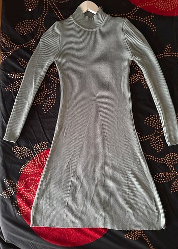 ESPERI Kadın Gri Yüksek Yaka Triko Elbise - Görsel 3
