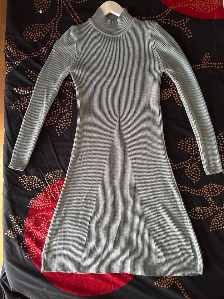 ESPERI Kadın Gri Yüksek Yaka Triko Elbise - Görsel 3