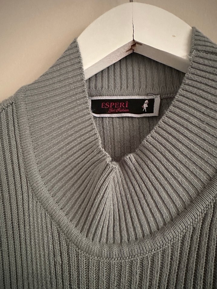 ESPERI Kadın Gri Yüksek Yaka Triko Elbise - Görsel 4