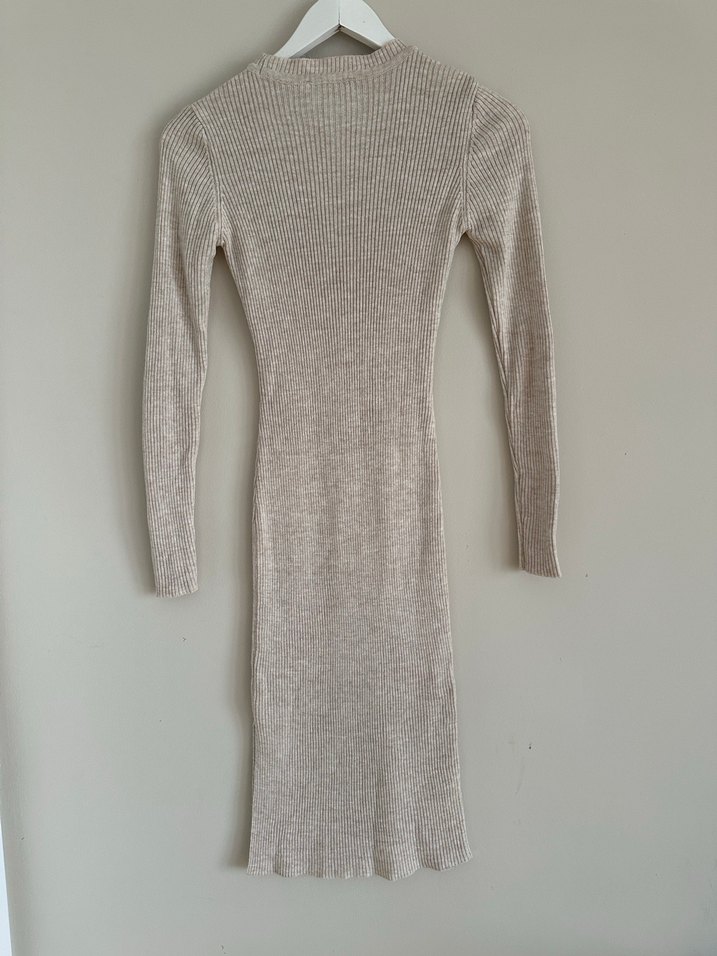 DM BASIC Bej Triko Uzun Kollu Kadın Elbise - Görsel 2