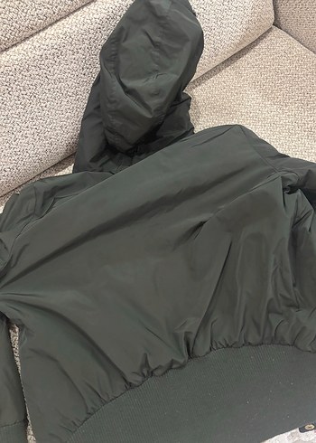 Yeşil Kadın Kışlık Mont Kapüşonlu Kürklü - Görsel 5