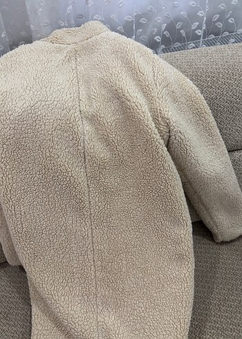 Bej Kadın Midi Boy Peluş Kaban - Görsel 4