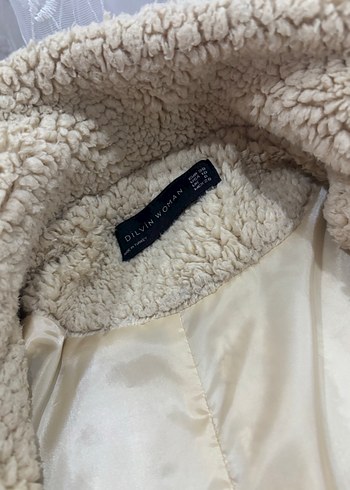 Bej Kadın Midi Boy Peluş Kaban - Görsel 3