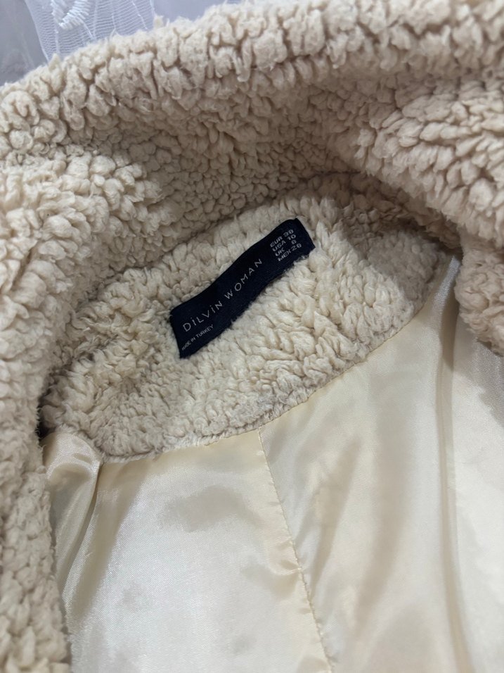 Bej Kadın Midi Boy Peluş Kaban - Görsel 3